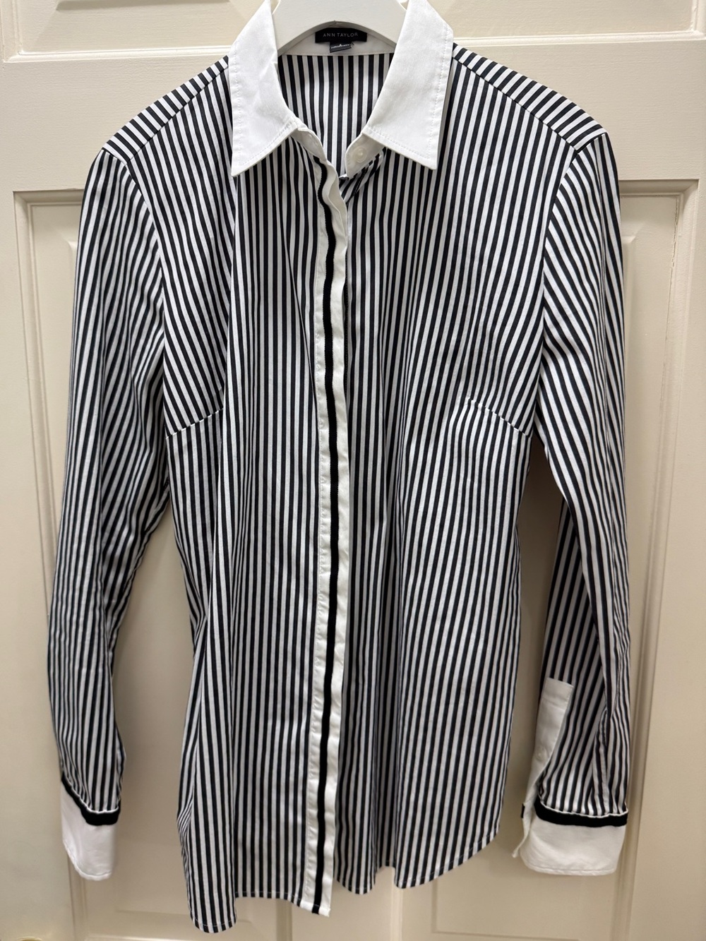 J.Crew Black & White Stripe Dress Shirt with Contrast Collar